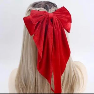 Large Velvet Bow Hair Clips - RED